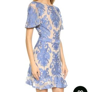 Nude and Blue San Marcos Illusion Floating Floral Embroidery Mini Dress